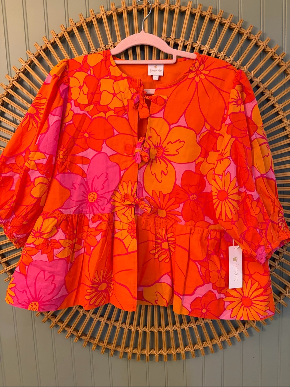 NWT - J.Marie Lizzie peplum blouse. Gorgeous, vibrant color – large - Picture 5 of 11